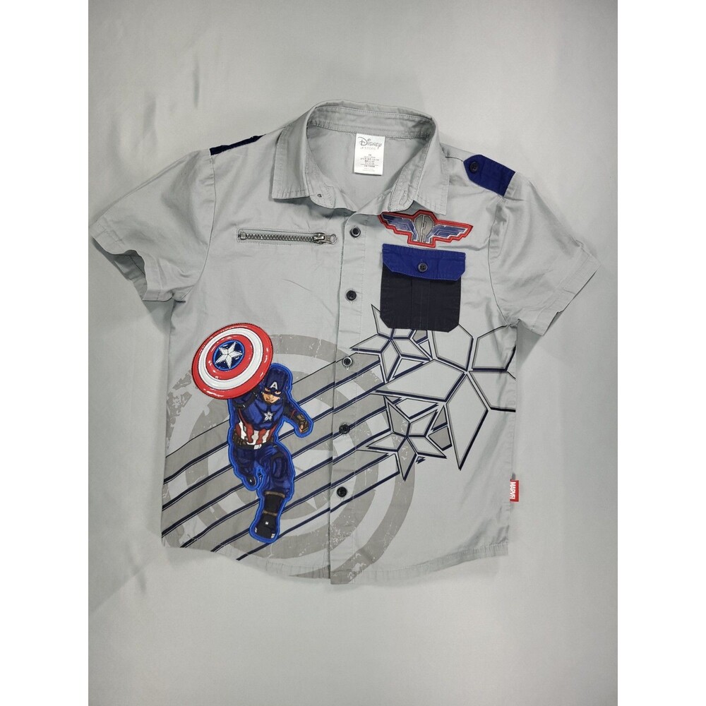 Disney Captain America Marvel Button Up Shirt Boys Size 7/8